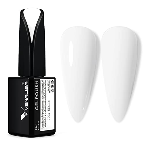 VENALISA 15ml Gel Nail Polish, Pure White Color Soak Off UV LED Nail Gel Polish Nail Art Starter Manicure Salon DIY at Home, 0.53 OZ